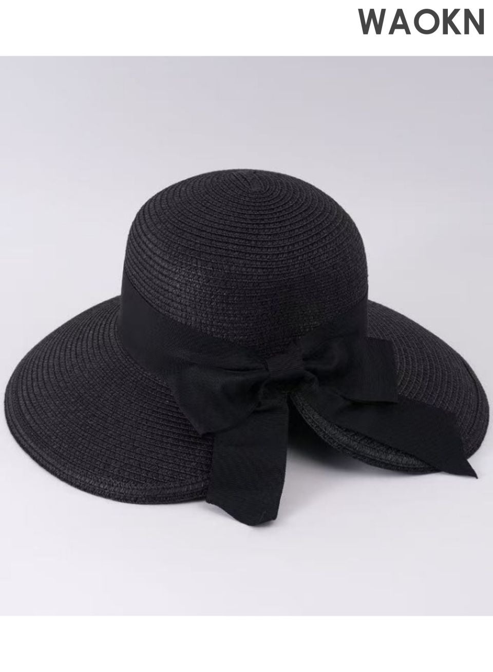 Sun Hats for Women Travel Foldable Beach Sun Hat , Summer Wide Brim Straw Bucket Hat with Bowknot UPF 50+ , Fashionable and versatile , suitable for travel , seaside , shopping , camping , unisex , black .